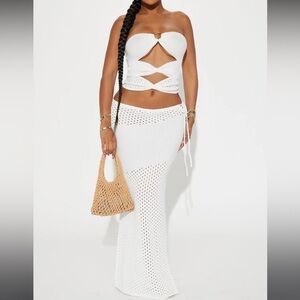 NEW FashionNova White Crochet Maxi Skirt Set